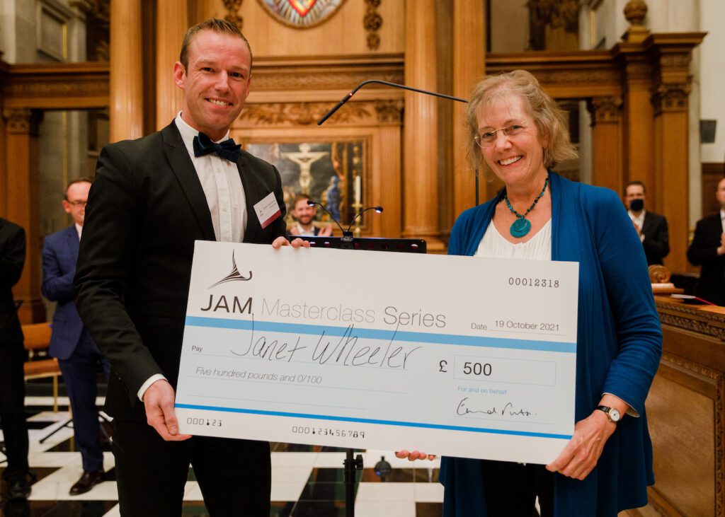 Janet Wheeler winner of the JAM Masterclass Series and the President's Commission given by Paul Mealor