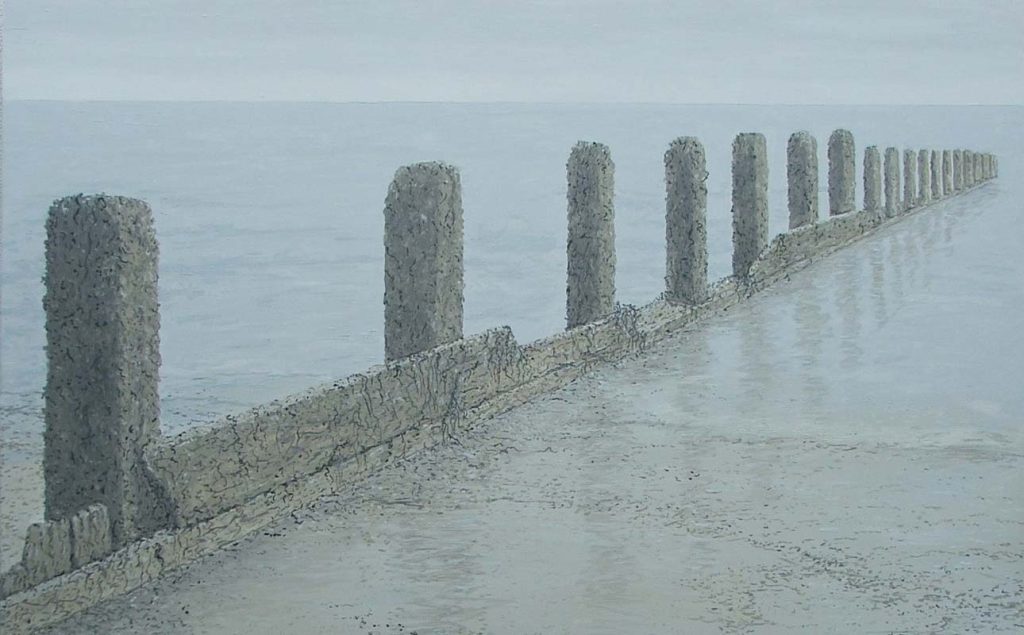 Painter John Ballard brings an exhibition of oil paintings portraying the water-breaks of Romney Marsh and Dymchurch beaches at JAM on the Marsh festival.