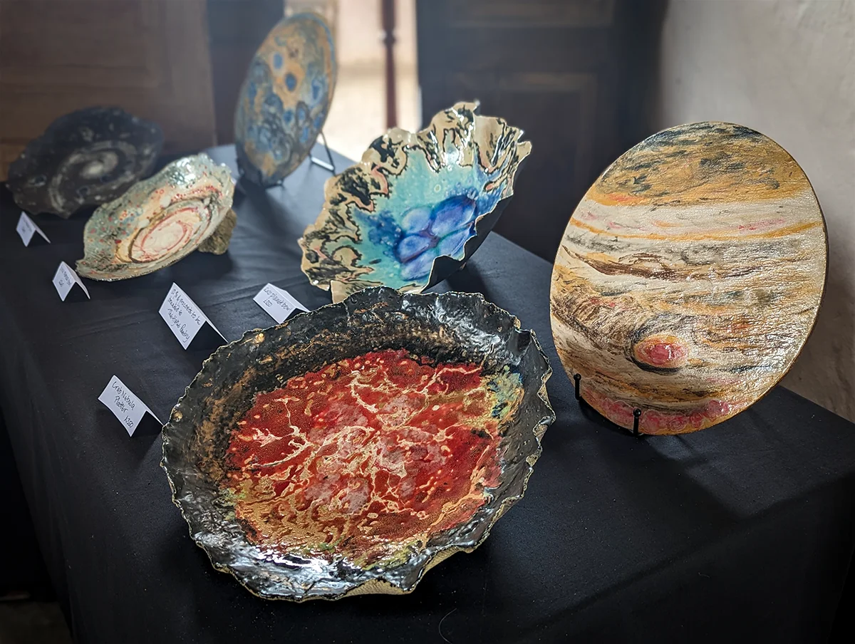 Penny Graham returns to JAM on the Marsh to Old Romney with a new series of plates, platters and roundels, based on images of space from those marvellous telescopes, Hubble and James Webb as well as from the International Space Station.